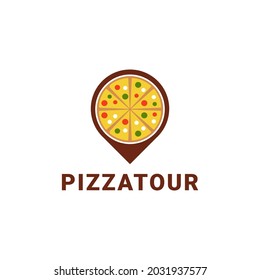 Pizza and pin map location logo for travel or restaurant food drink  logo design vector