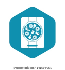 Pizza with pineapple and basil on board icon. Simple illustration of pizza with pineapple and basil on board vector icon for web