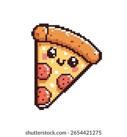 pizza pixel art, vector illustration on isolated background.