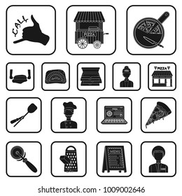 Pizza and pizzeria black icons in set collection for design. Staff and equipment vector symbol stock web illustration.
