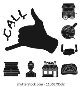 Pizza and pizzeria black icons in set collection for design. Staff and equipment vector symbol stock web illustration.