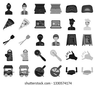 Pizza and pizzeria black,monochrome icons in set collection for design. Staff and equipment vector symbol stock web illustration.