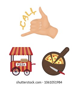 Pizza and pizzeria cartoon icons in set collection for design. Staff and equipment vector symbol stock web illustration.