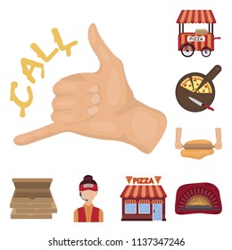 Pizza and pizzeria cartoon icons in set collection for design. Staff and equipment vector symbol stock web illustration.