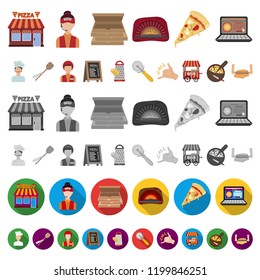 Pizza and pizzeria cartoon icons in set collection for design. Staff and equipment vector symbol stock web illustration.