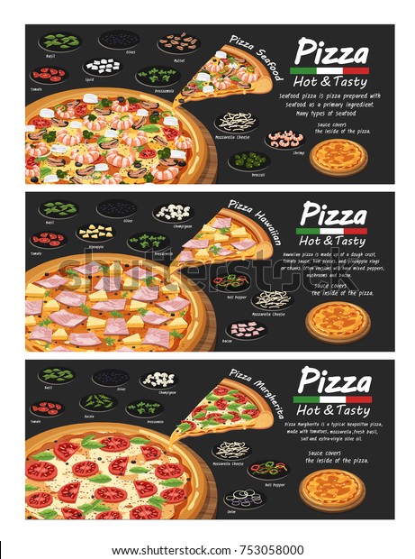 Pizza Pizzeria Flyer Vector Background Three Stock Vector Royalty Free