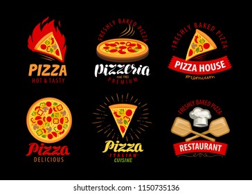 Pizza, pizzeria label or logo. Elements for menu design restaurant or cafe