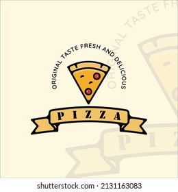 pizza or pizzeria logo vintage with outline vector illustration template icon graphic design. fast food sign or symbol for menu or restaurant concept for business with typography