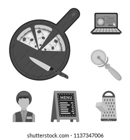 Pizza and pizzeria monochrome icons in set collection for design. Staff and equipment vector symbol stock web illustration.