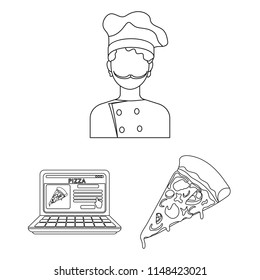 Pizza and pizzeria outline icons in set collection for design. Staff and equipment vector symbol stock web illustration.