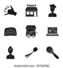 Pizza and pizzeria set icons in black style. Big collection of pizza and pizzeria vector symbol stock illustration