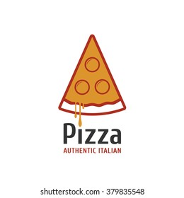 Pizza, pizzeria vector logo, icon, symbol, emblem, sign. Graphic illustration with slice of pizza and melting cheese