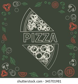 Pizza. Pizzerias design. Pizza menu. Vector decorative outline illustrations