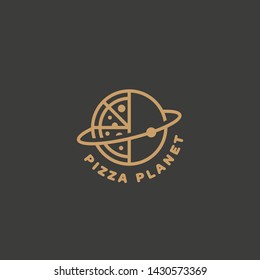 Pizza planet logo design template. Vector illustration.