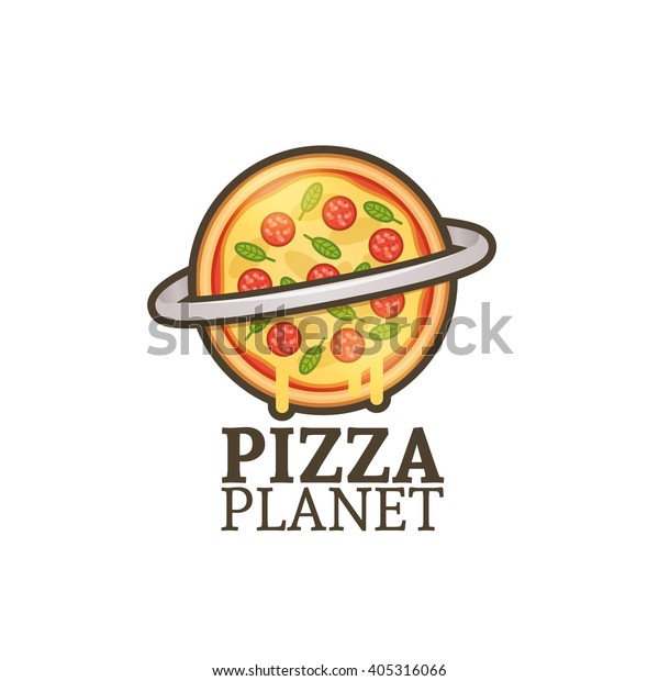 Pizza Planet Logostickeremblem Stock Vektorgrafik Lizenzfrei