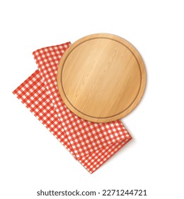 Pizza Plate With Checkered Tablecloth. Top View Mockup