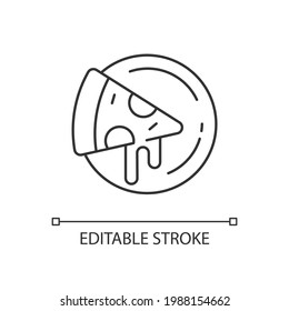 Pizza plates linear icon. Big round wooden plate for serving food. Specially designed tableware. Thin line customizable illustration. Contour symbol. Vector isolated outline drawing. Editable stroke
