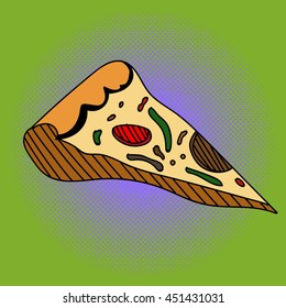 Pizza Pop art vector illustration. Beautiful style comic. Hand-drawn slice