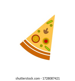 Pizza portion icon. Fast food icon. Flat color design.