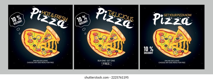 Pizza post and web banner template design. Set of web banner, flyer or poster with black accent for Pizza offer promotion.