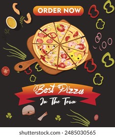 Pizza poster and deal with 50% off now with vegetarian's