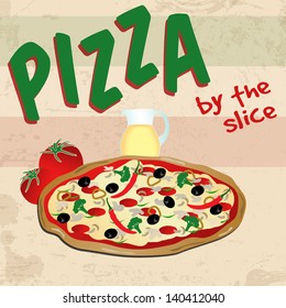Pizza poster in vintage style, vector illustration