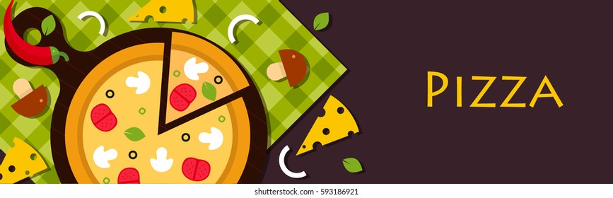 Pizza. Power in the form above. Italian Cuisine Restaurant. Vector flat illustration