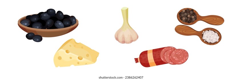 Pizza Product and Ingredients for Culinary Vector Set