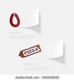 Pizza and products. Flat sticker with shadow on white background. Vector illustration
