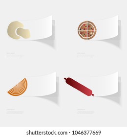 Pizza and products. Flat sticker with shadow on white background. Vector illustration