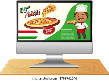 Pizza promotion banner on computer screen illustration