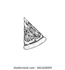 Pizza Prosciutto Crudo piece. Top view. Hand drawn sketch style pizza drawing. Traditional Italian fast food. Best for menu designs and packages. Vector illustration.