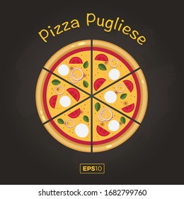 Pizza Pugliese Vector Illustration. Pizza With Onion Mozzarella Tomatoes Vector Art