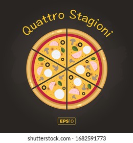 Pizza Quattro Stagioni Vector Illustration. Pizza Slice Vector Art