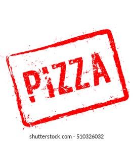 Pizza red rubber stamp isolated on white background. Grunge rectangular seal with text, ink texture and splatter and blots, vector illustration.