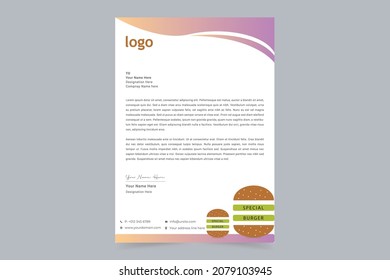 Pizza Restaurant Branding Letterhead Template. Creative And Clean Business Style Print-ready Letterhead Design For Your Food Catering And Fast Food Project. Vector Illustration