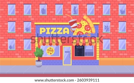 Pizza restaurant building. Vector illustration in a flat style