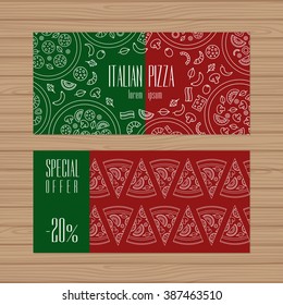 Pizza restaurant design. Flyer layout template with modern line graphic. Vector illustration. 