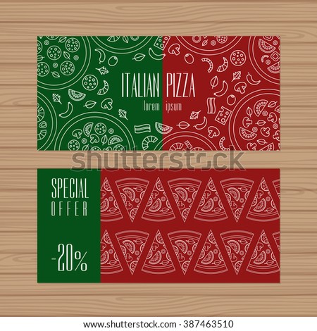 Pizza restaurant design. Flyer layout template with modern line graphic. Vector illustration. 