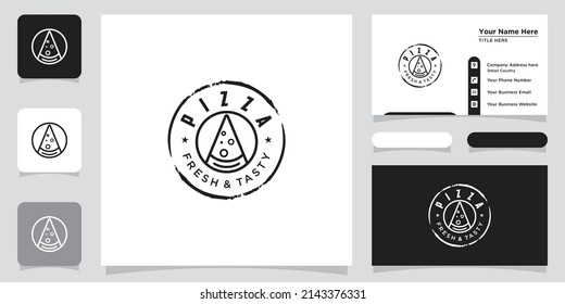 Pizza restaurant design logo. symbols for food and drink with business card design