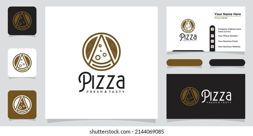 Pizza restaurant design logo. symbols for food and drink with business card design