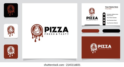 Pizza Restaurant Design Logo. Symbols For Food And Drink With Business Card Design