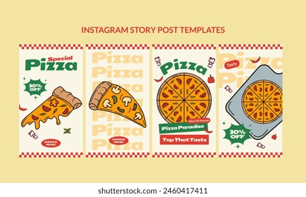 Pizza Restaurant Instagram story Post template style Hand Drawn Colorful. Vector Illustration