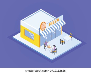 Pizza restaurant isometric 3d vector concept for banner, website, illustration, landing page, flyer, etc.