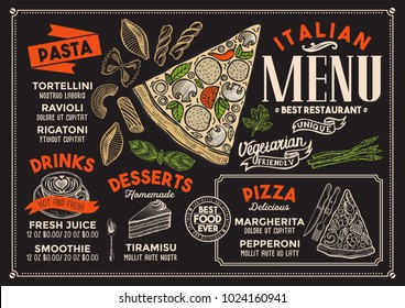 Pizza Restaurant Menu. Vector Food Flyer For Bar And Cafe. Design Template With Vintage Hand-drawn Illustrations.