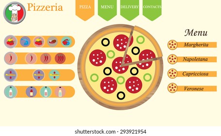 Pizza restaurant site interface. PC edition