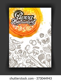 Pizza restaurant, sketch menu, food cafeteria