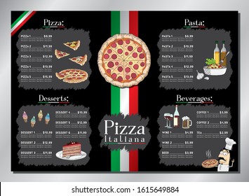 Pizza restaurant table menu - A3 size (420x297 mm)