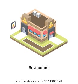 
Pizza restaurant vector in isometric design 
