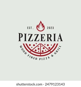 Pizzarestaurant Vektorgrafik Logo. Weißer Hintergrund